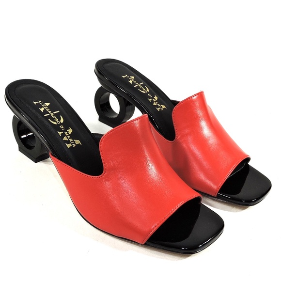 ALESSANDRO DI MARIA 🇮🇹 WOMEN'S RED LEATHER FASHION MULES - Picture 2 of 10